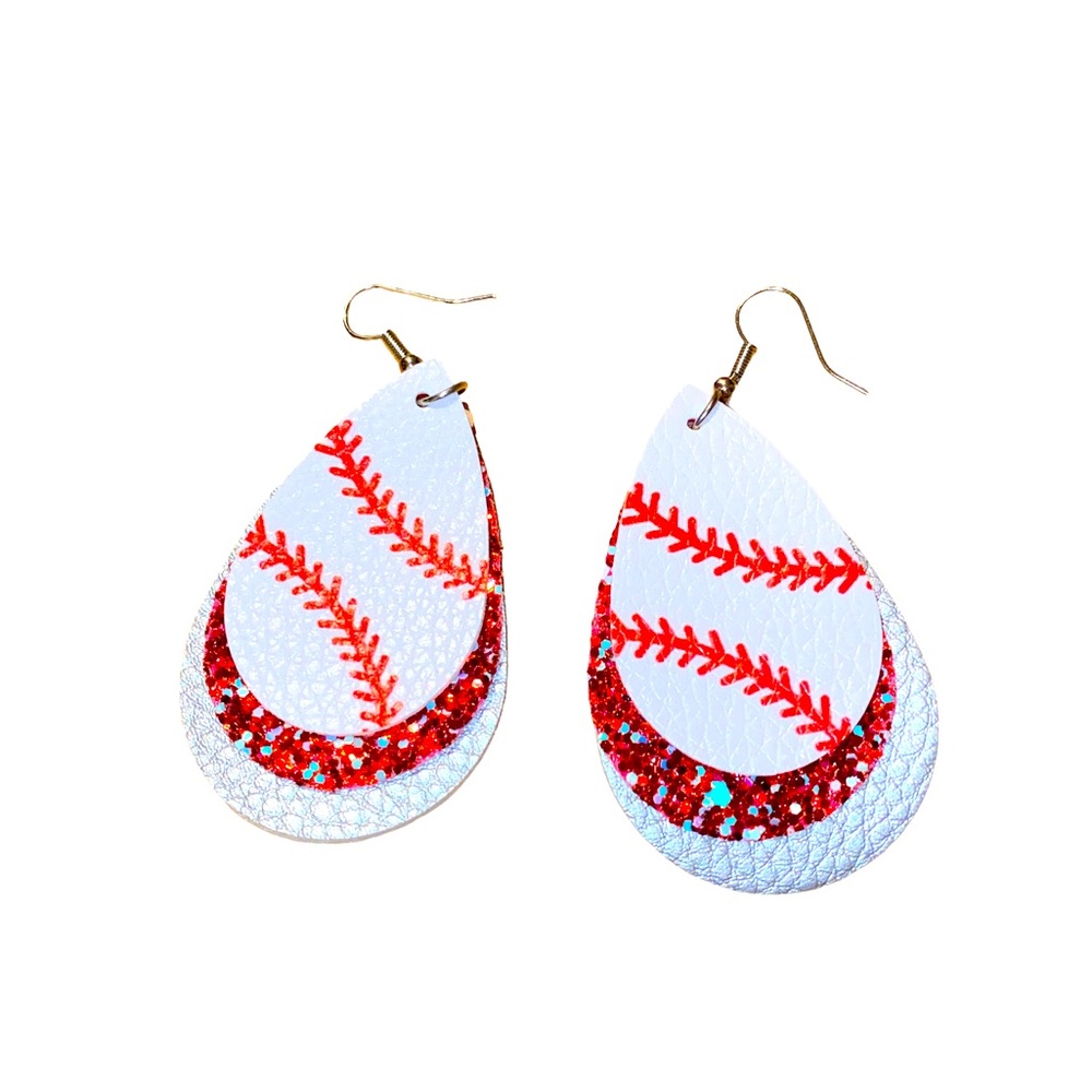 Baseball tear drop earrings